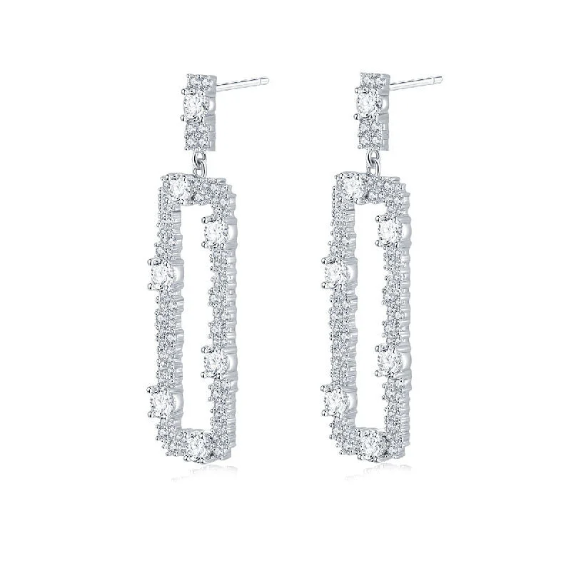 Women’s colorful earrings-Elegant Rectangular Drop Earrings with Cubic Zirconia