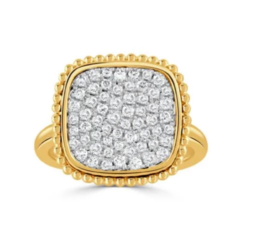 Women’s square engagement rings-Byzantine 0.61Ct Diamond Milgrain Edge Pave Ring in 18k Yellow and White Gold, Size 6.5