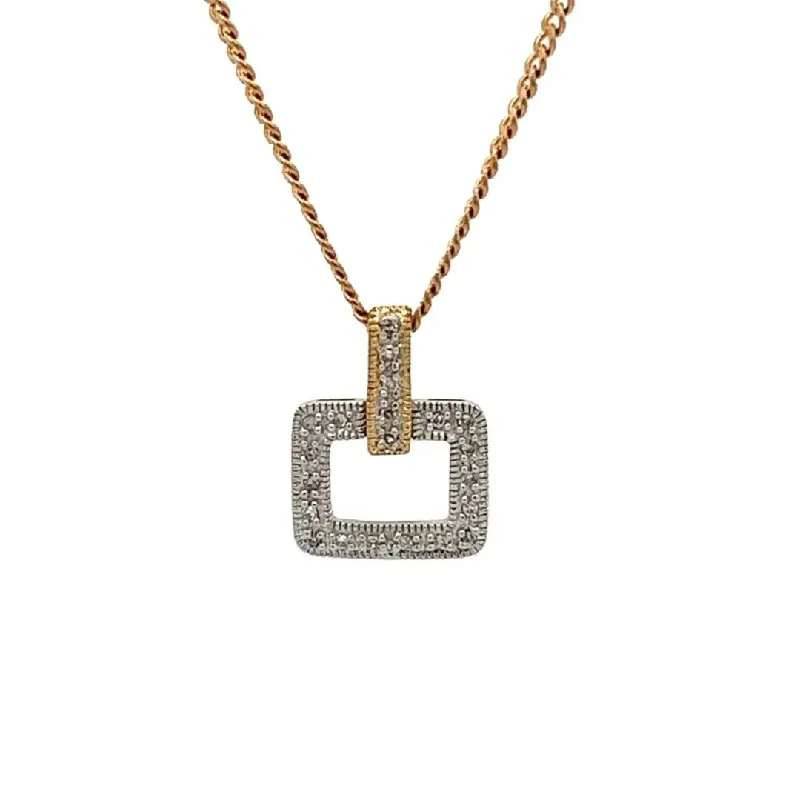 Women’s statement necklaces-Yellow and White Gold Diamond Square Pendant