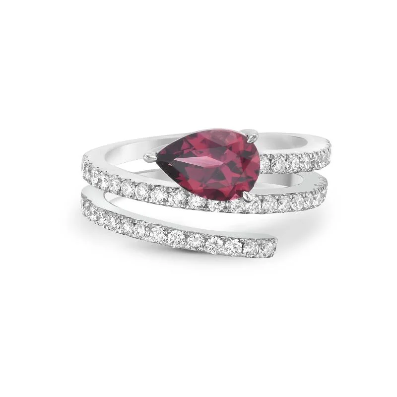 Women’s large diamond engagement rings-Pastel 1.49ct Garnet and 0.67ct Diamond Wrap Ring in 18K White Gold, Size 6.5