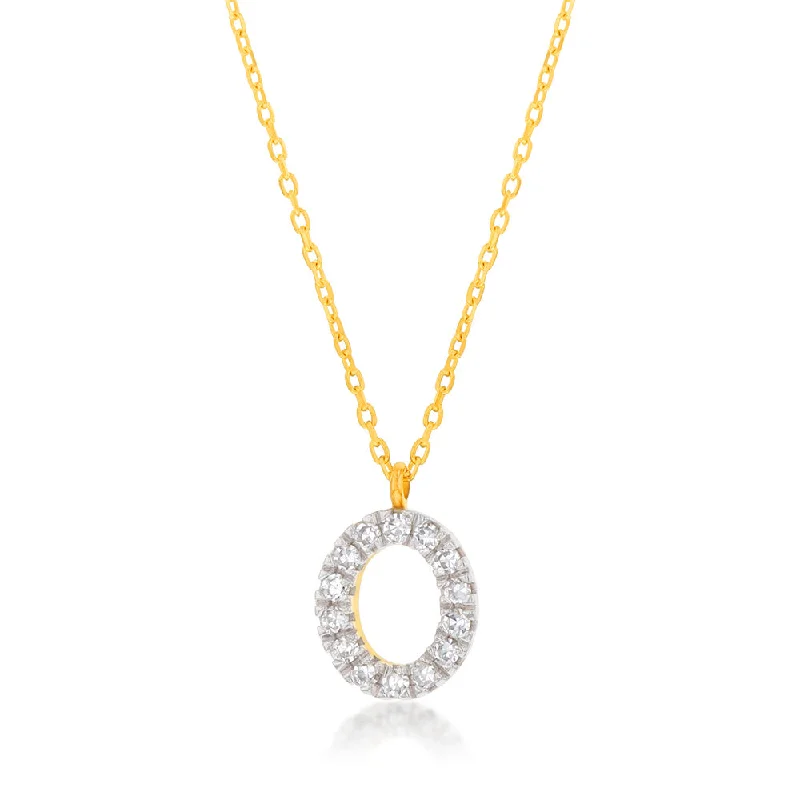 Women’s boho necklaces-Luminesce Lab Diamond O Initial Pendant in 9ct Yellow Gold with Adjustable 45cm Chain