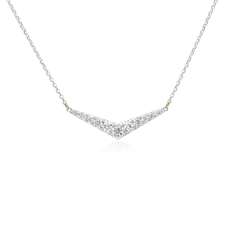 Women’s gemstone necklaces-White Gold Diamond V Pendant