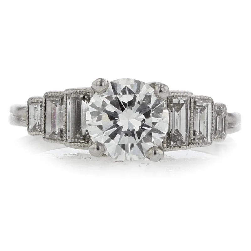 Women’s stackable engagement rings-PLATINUM 1 ROUND BRILLIANT DIAMOND=1.00CT EGL 6 STRAIGHT BAGUETTE DIAMONDS=0.44CTS RING