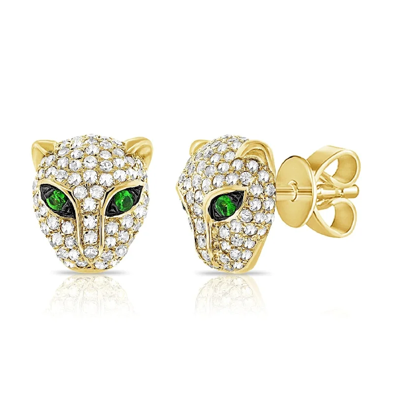 Women’s studded earrings-14k Gold & Diamond Panther Stud Earrings