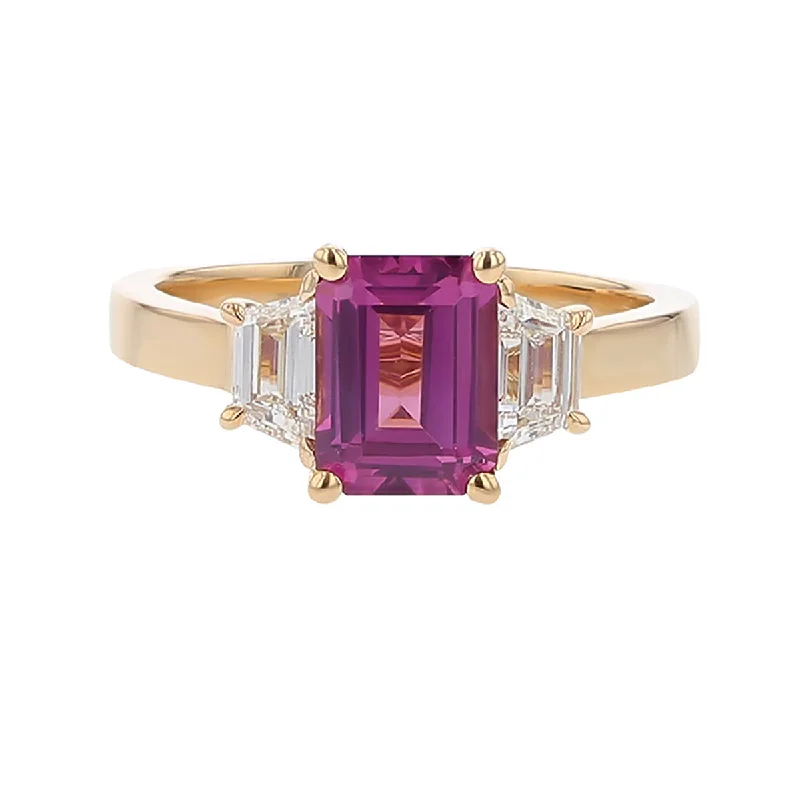 Women’s princess cut engagement rings-Emerald-cut Umba Valley Purple Garnet and Diamond 3-Stone Ring