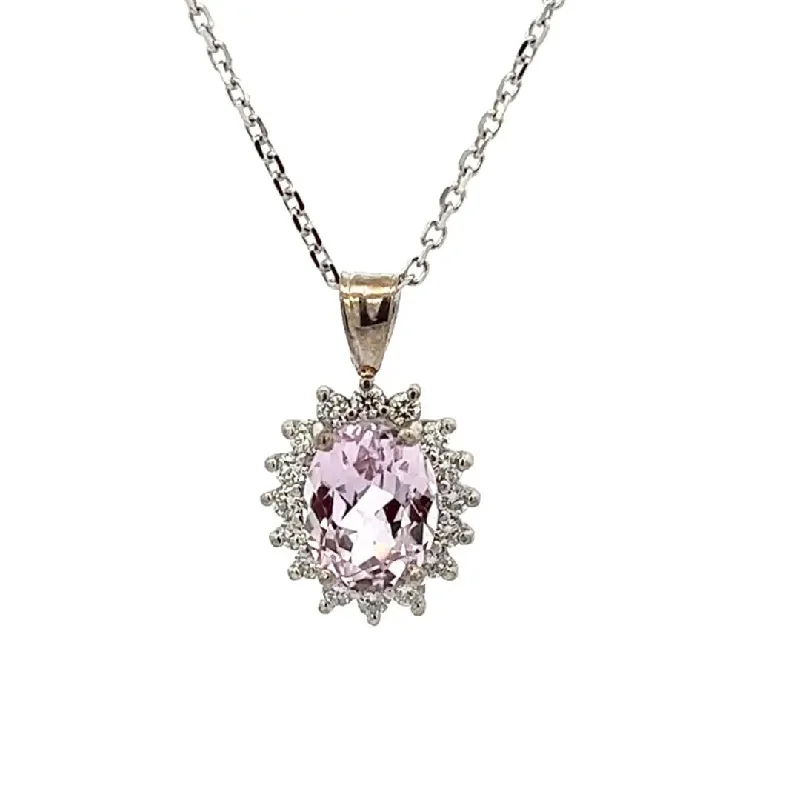 Women’s layered necklaces-White Gold Kunzite and Diamond Pendant