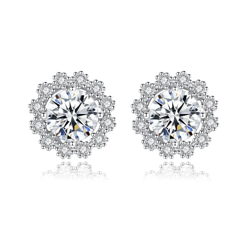 Women’s twisted hoop earrings-1 Carat Snowflake Halo Stud Earrings | S925 | Moissanite