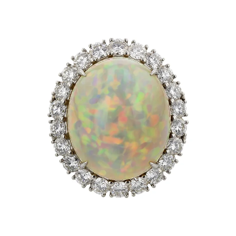 Women’s rose gold engagement rings-Platinum Ethiopian Opal Diamond Halo Ring