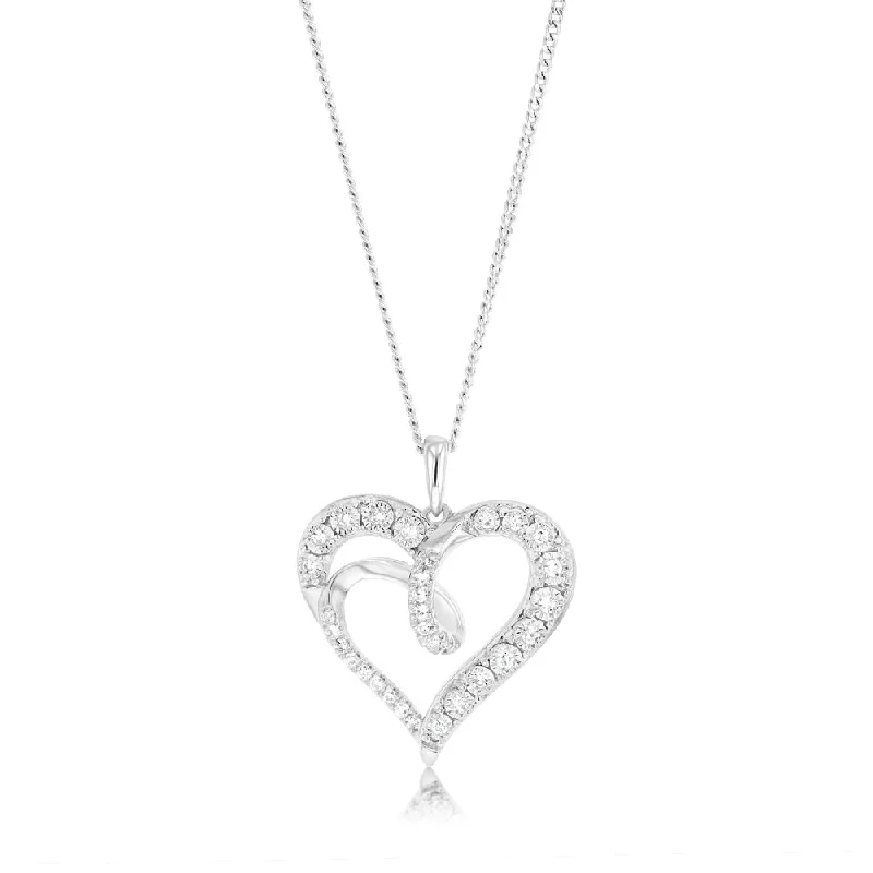 Women’s birthstone pendant necklaces-Luminesce Lab Grown Heart Shaped 0.14Ct Diamond Pendant in Sterling Silver