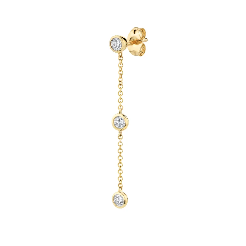 Women’s zirconia earrings-Bezel And Chain Drop Earring - White Diamond / 14k Yellow Gold