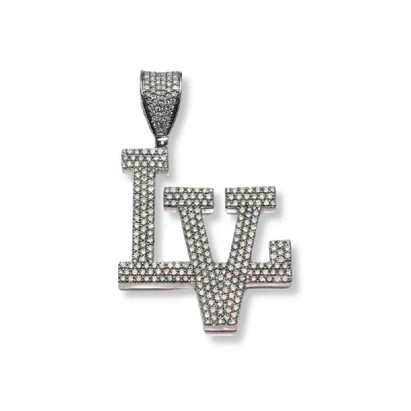 Women’s gemstone pendant necklaces-14K White Gold Diamond "LV" Pendant