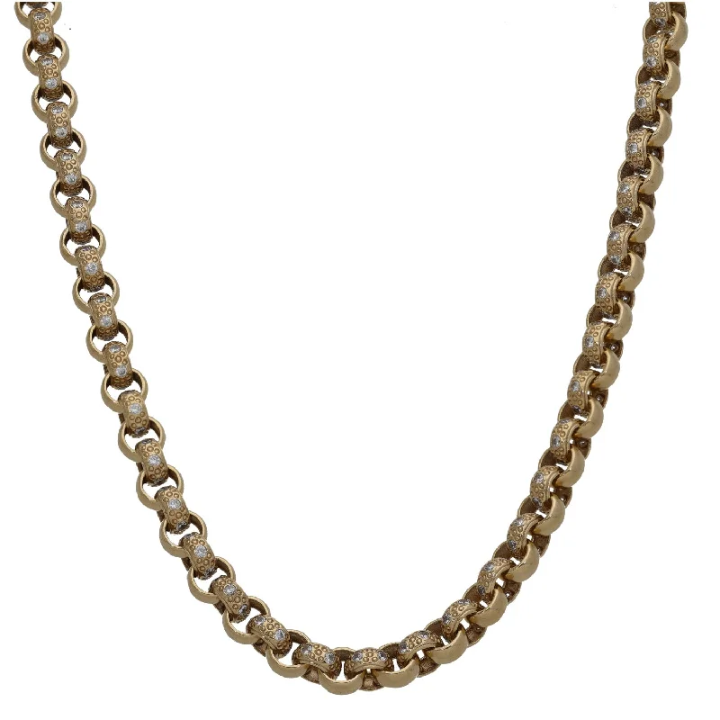 Women’s engraved necklaces-9ct Gold Cubic Zirconia Belcher Chain 18"