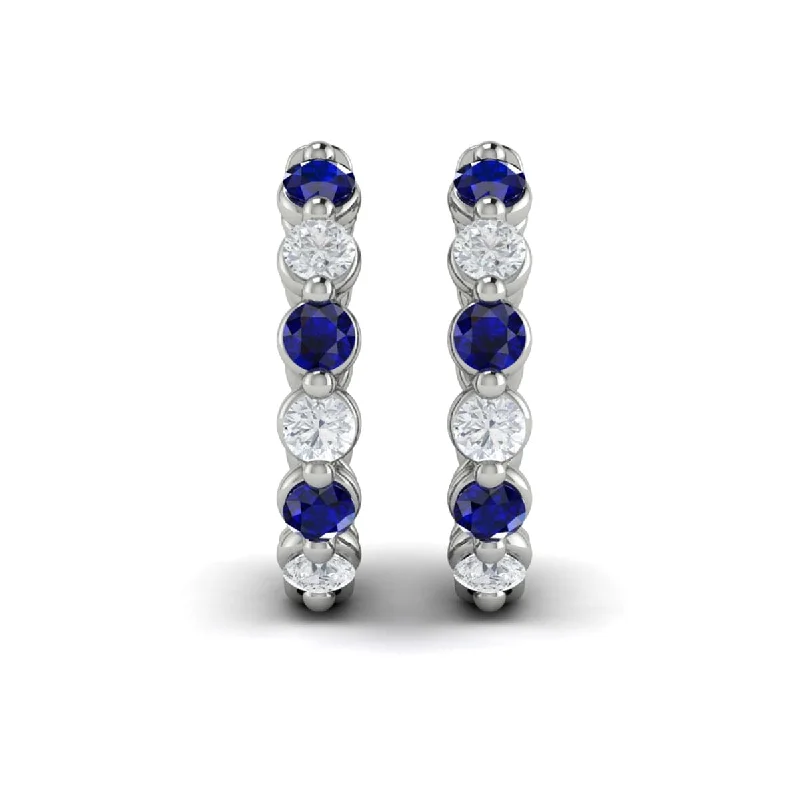 Women’s stud earrings-Diamond and Blue Sapphire  Twist Hoop Earrings