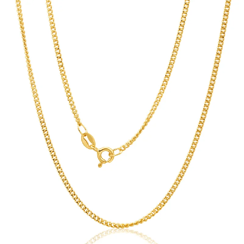 Women’s silver heart necklaces-9ct Yellow Solid Gold Curb Dicut 45cm Chain 50Gauge