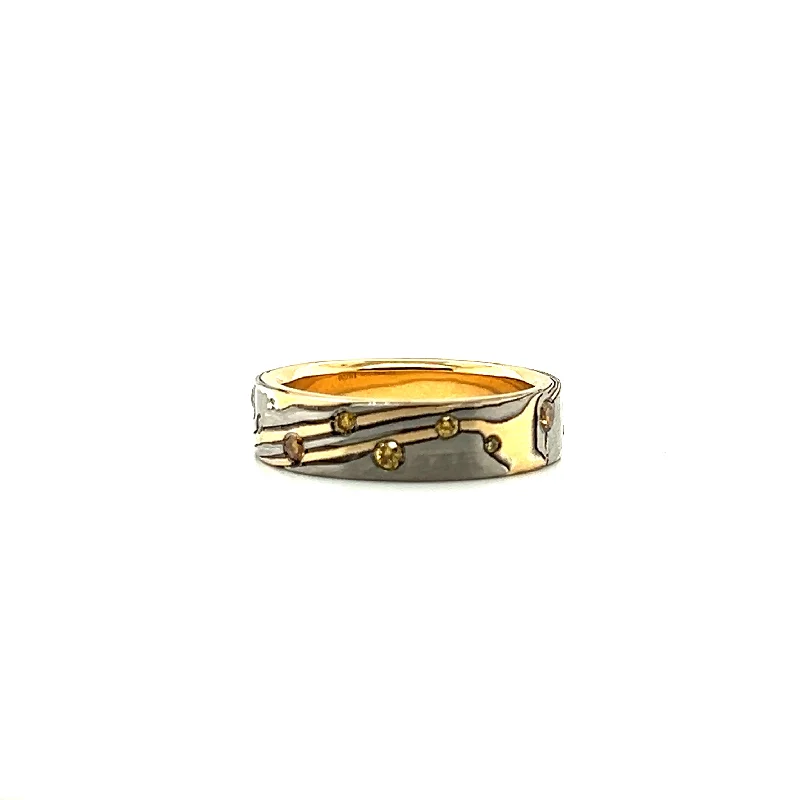 Women’s diamond-studded engagement rings-Custom Mokume Gane Gold & Silver Diamond Band