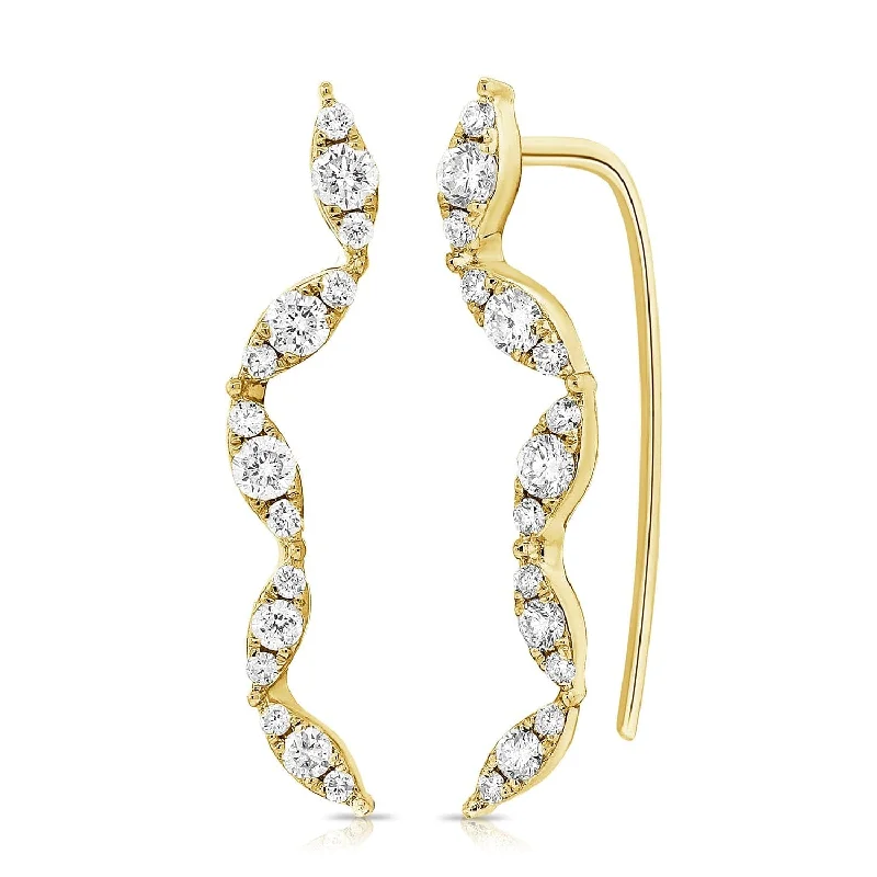 Women’s unique earrings-14k Gold & Diamond Ear Climber Earrings