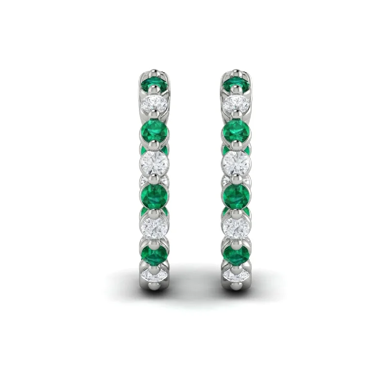 Women’s trendy earrings-Inside Out Diamond and Emerald  Hoop Earrings