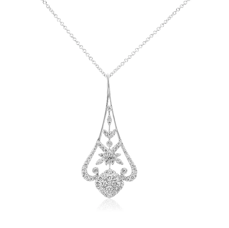 Women’s personalized necklaces-14k White Gold Diamond Vintage Pendant