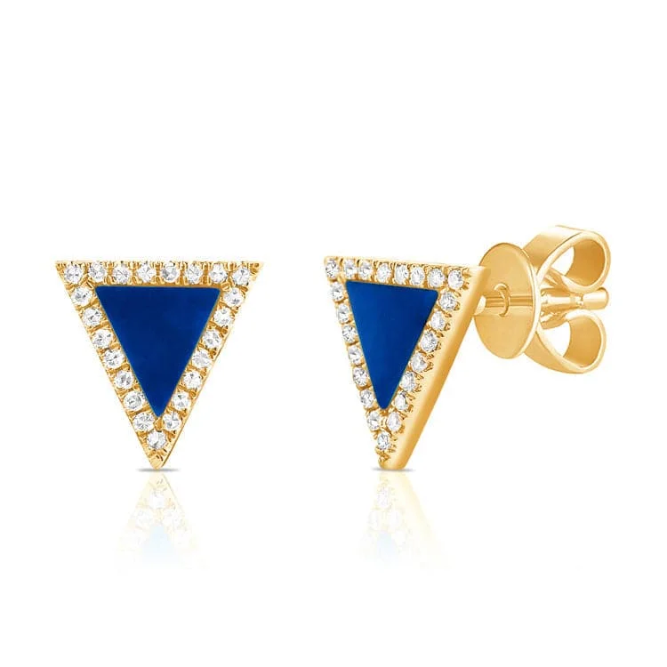 Women’s silver earrings-14k Gold Diamond & Lapis Triangle Stud Earrings