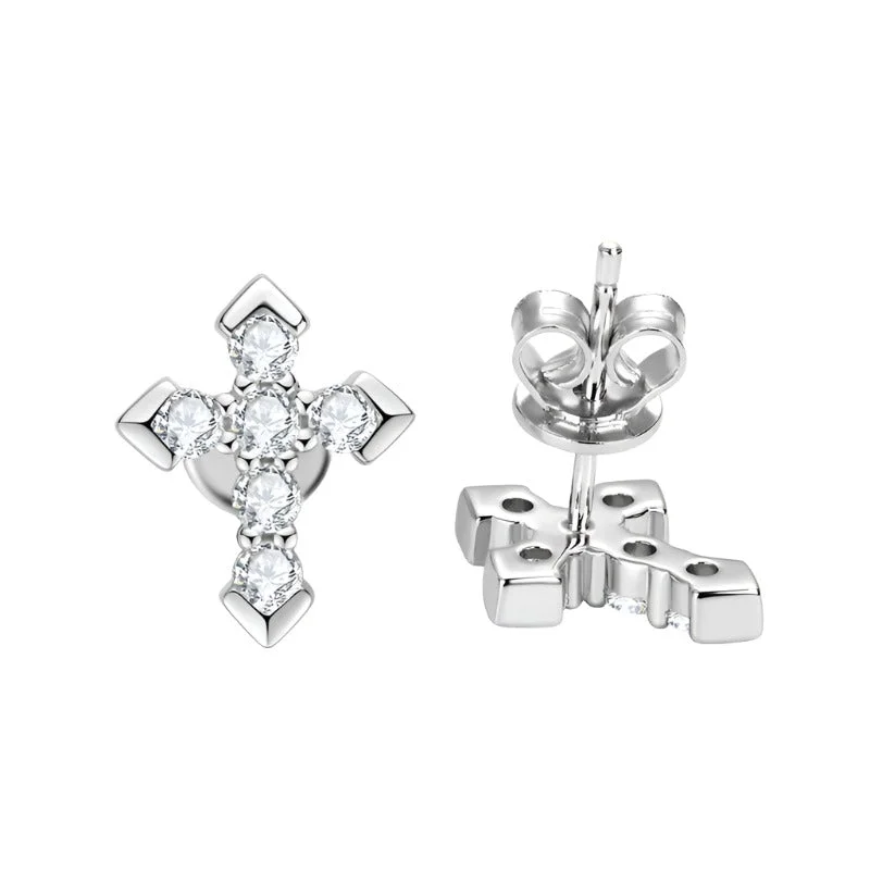 Women’s crystal earrings-Cross Pendant Stud Earrings | S925 | Moissanite