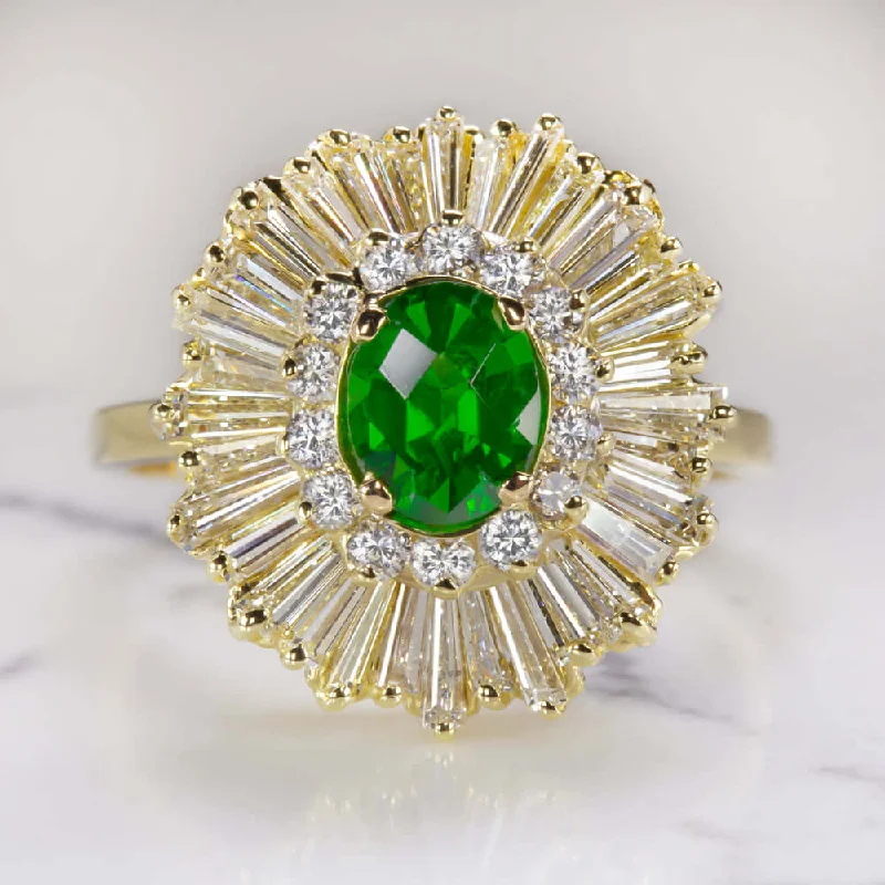 Women’s oval engagement rings-2.85ct DIAMOND TSAVORITE VINTAGE BALLERINA RING YELLOW GOLD STATEMENT COCKTAIL