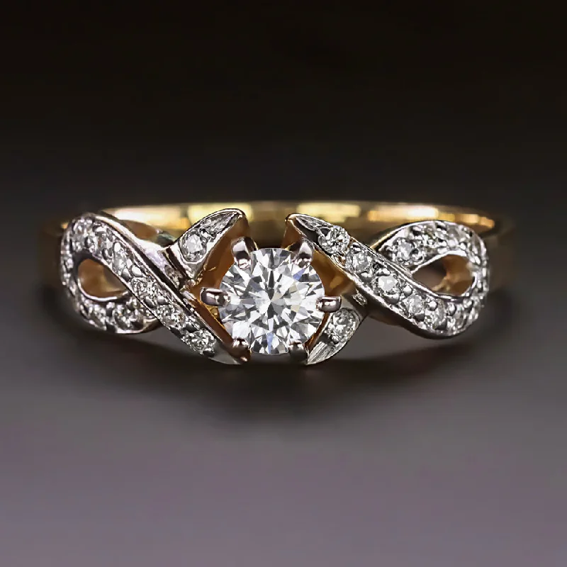 Women’s diamond wedding engagement rings-DIAMOND COCKTAIL RING 1/3ct F SI1 ROUND 14k YELLOW GOLD RIBBON ESTATE NATURAL