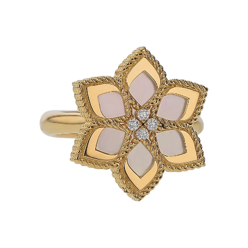 Women’s wedding engagement ring sets-Vernazza Diamond and Mother of Pearl Daisy Ring in 18K Yellow Gold, Size 6.5