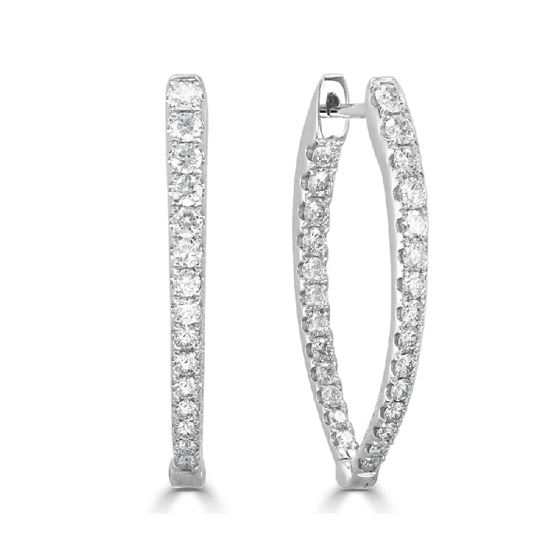 Women’s silver dangly earrings-14k Gold & Diamond Point Hoop Earrings- 1"