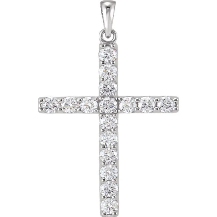 Women’s long necklaces-14K White 1 3/8 CTW Natural Diamond Cross Pendant