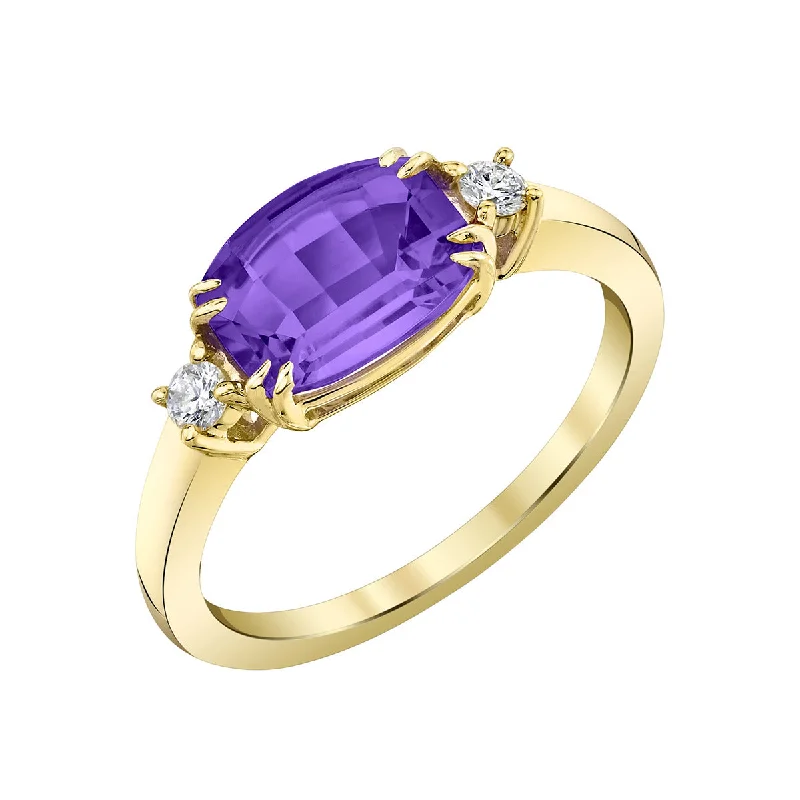 Women’s cushion-shaped engagement rings-Amethyst 14K Yellow Gold Ring with Diamonds