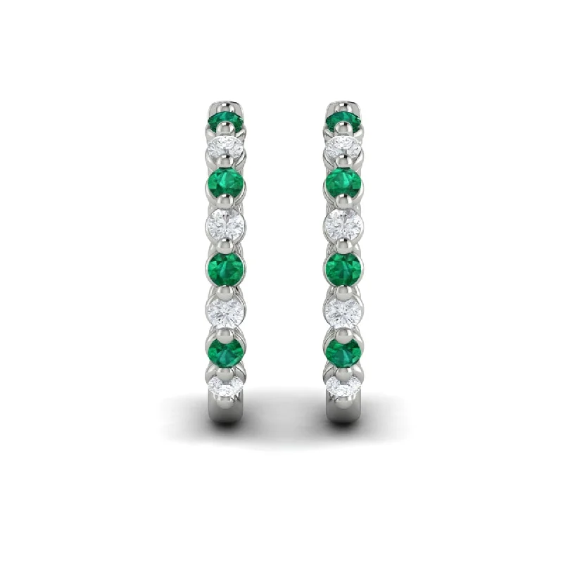 Women’s elegant earrings-Diamond and Emerald  Twist Hoop Earrings