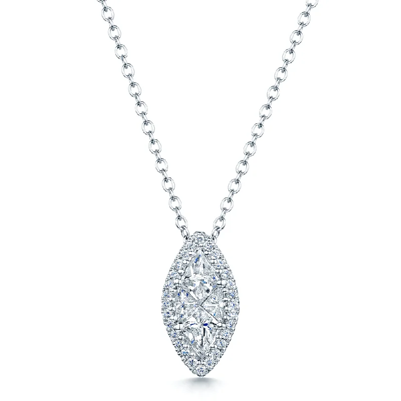 Women’s anniversary necklaces-18ct White Gold Marquise Shaped Diamond Pendant