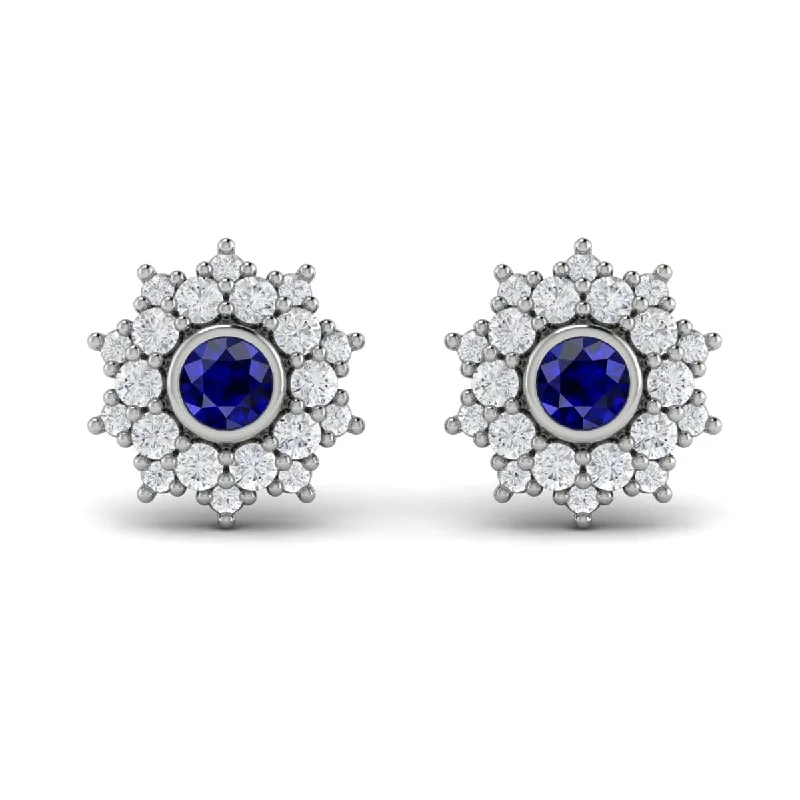 Women’s sparkling earrings-Diamond Star Cluster and Blue Sapphire Stud Statement Earrings