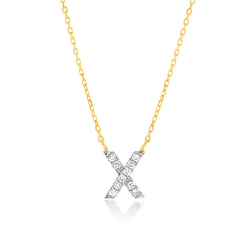 Women’s gemstone heart necklaces-Luminesce Lab Diamond X Initial Pendant in 9ct Yellow Gold with Adjustable 45cm Chain