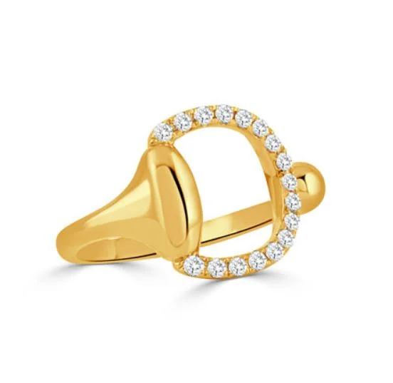 Women’s traditional engagement rings-Equestrian 0.24Ct Diamond Stirrup Ring in 18k Yellow Gold, Size 6.5