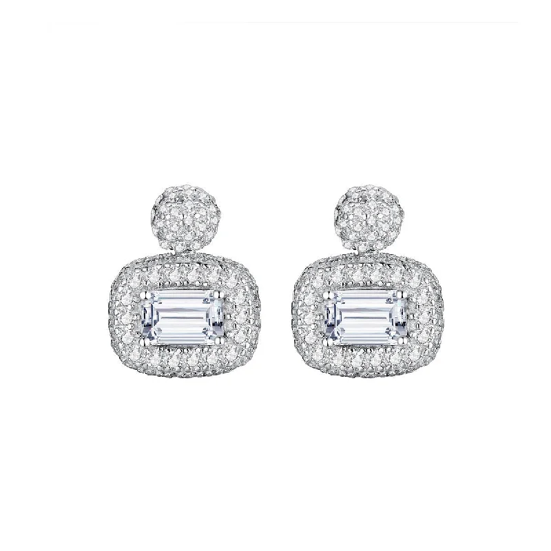 Women’s round earrings-Emerald Cut Halo Extravagant Earrings | S925 | Moissanite