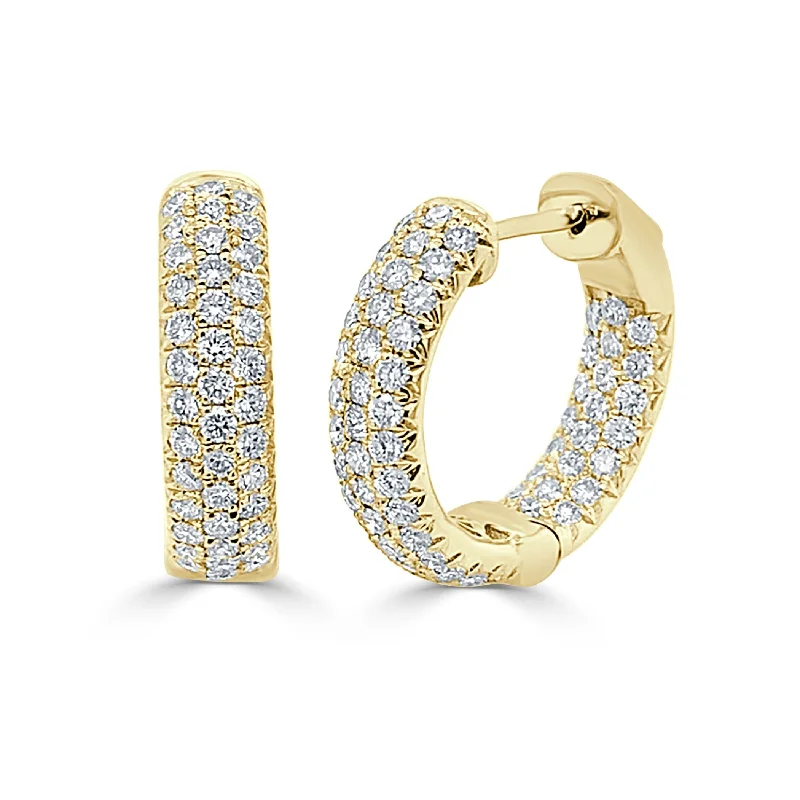 Women’s square earrings-14k Gold & Diamond Pave Hoops