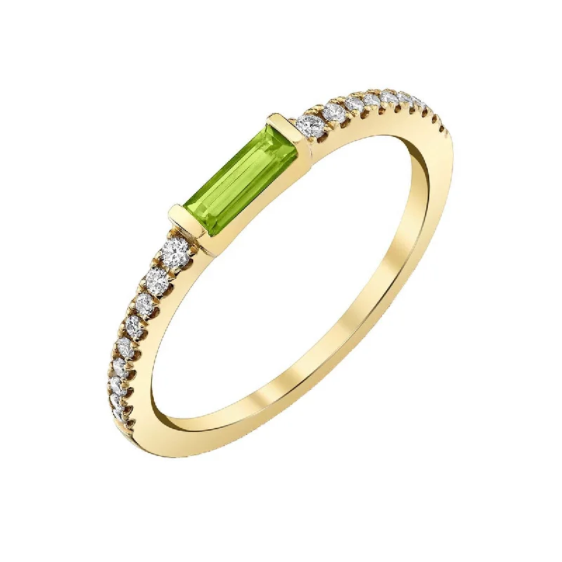 Women’s elegant round engagement rings-Peridot 14K Yellow Gold Ring with Diamonds