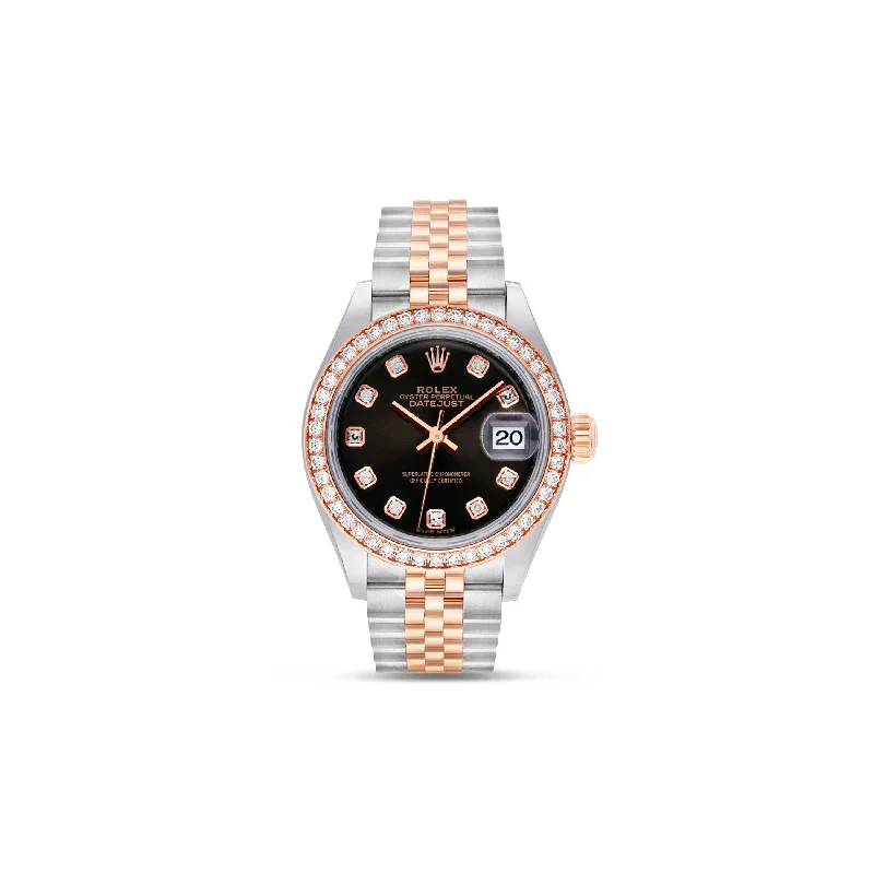 Women’s radiant-cut engagement rings-Women's Rolex DateJust 28mm with Diamond bezel