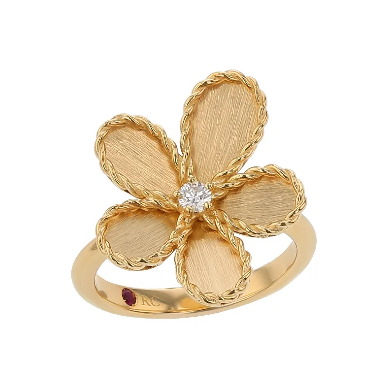 Women’s gemstone engagement rings-0.02Ct Diamond Flower Ring in 18k Yellow Gold, Size 6.5