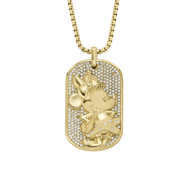 Women’s delicate gold necklaces-Disney Minnie Mouse Glass Crystal Pave Glitz Dogtag Pendant On Chain 100th Disney Anniversary