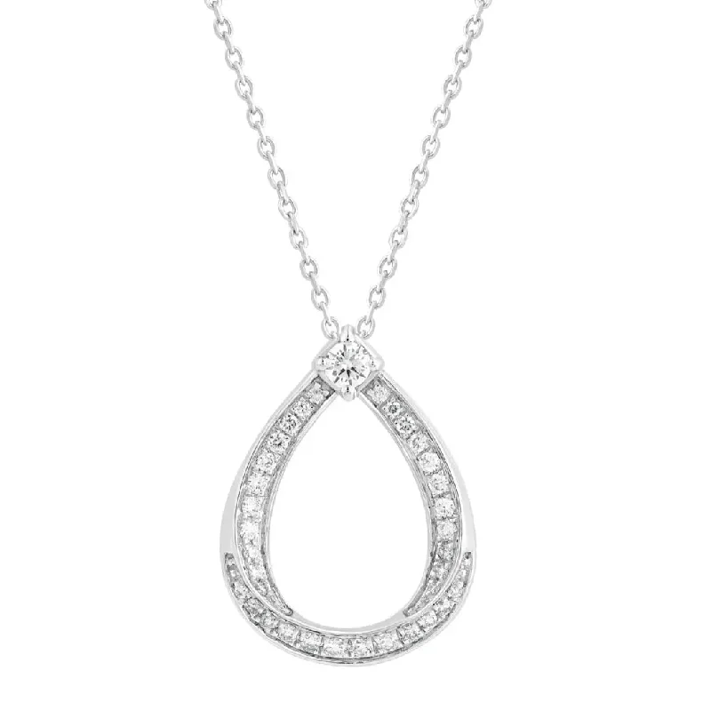 Women’s name necklaces-White Gold Open Pear Shape Diamond Pendant