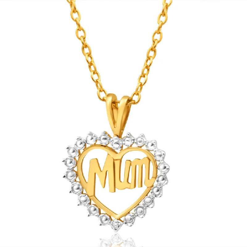 Women’s statement necklaces-9ct Yellow Gold Mum 1 Diamond Pendant