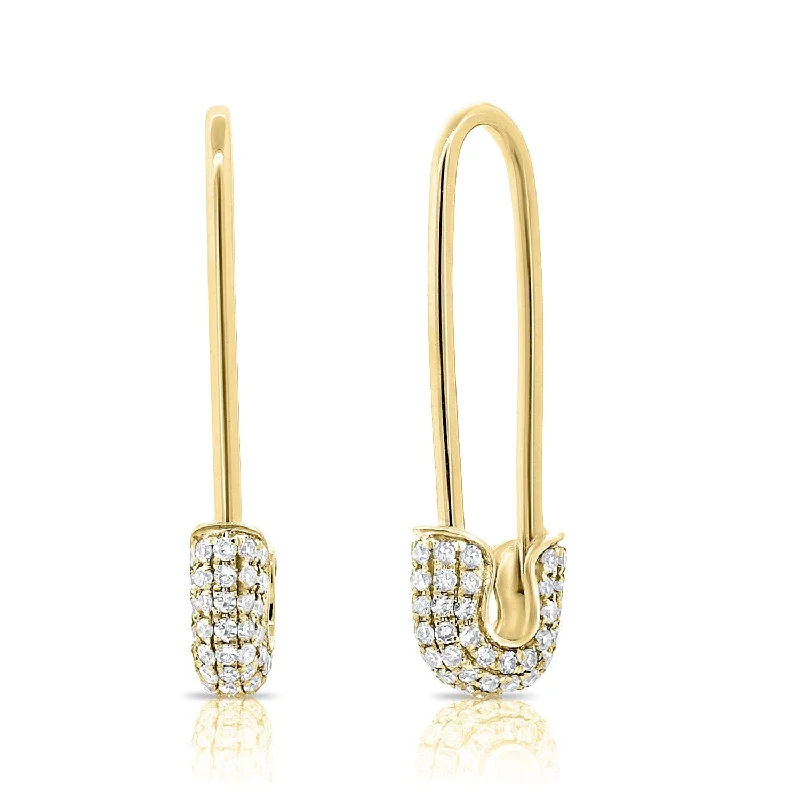 Women’s cubic zirconia earrings-14k Gold & Diamond Safety Pin Earrings