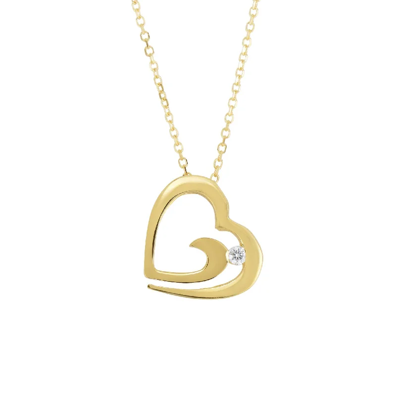 Women’s name necklaces-14kt Yellow Gold 1.9X9.65X15.65mm Open Teardrop Pendant with 1 Stone 0.03 Ct Round Faceted H+I1 Quality White Diamond