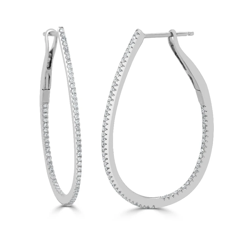 Women’s silver drop earrings-14k Gold & Diamond Skinny Hoop Earrings 1.25"