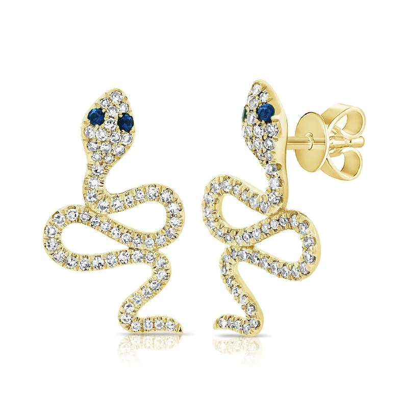 Women’s silver stud earrings-14k Gold & Diamond Snake Stud Earrings