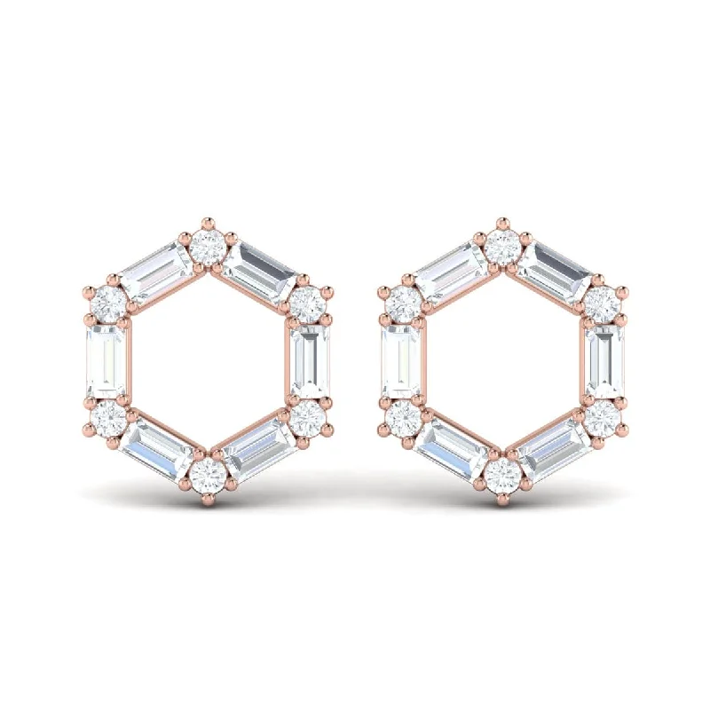 Women’s fancy earrings-Diamond Baguette Open Honeycomb Stud Earrings