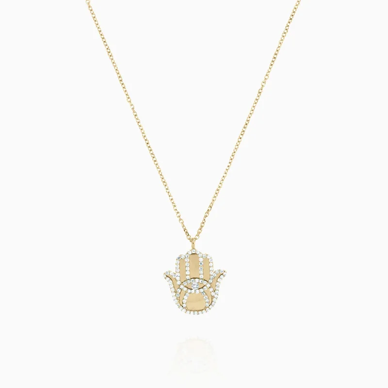 Women’s dainty chain necklaces-Hamsa and Evil Eye Pendant with Diamonds