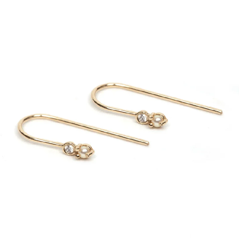 Women’s double drop earrings-Pearl and Diamond Hook Earrings